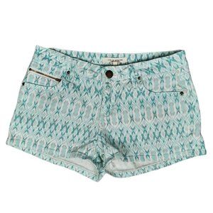 LIFE IN PROGRESS TEAL/BLUE AZTEC PATTERN DENIM SHORTS (27)